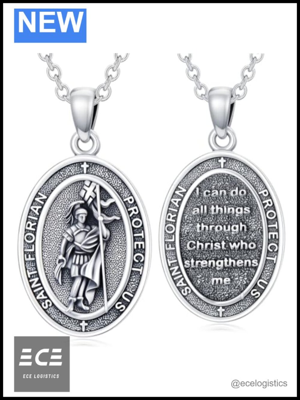 PELOVNY 925 Sterling Silver St Florian Medal Necklace Christian Protection